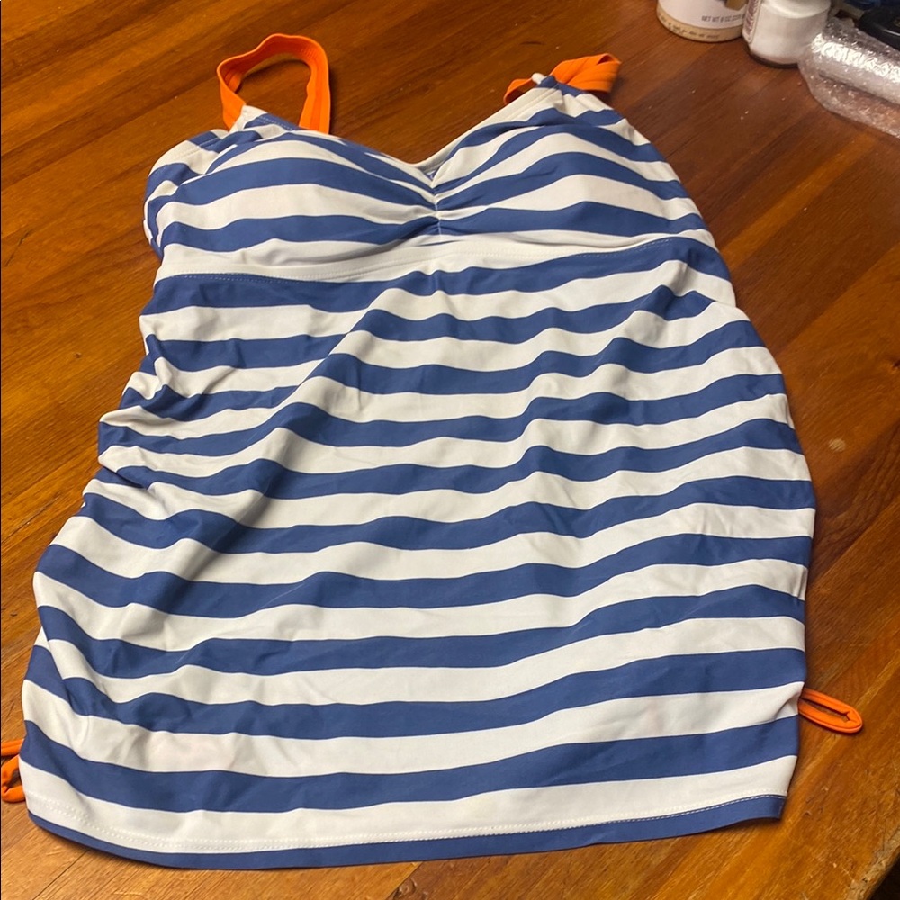 Motherhood Maternity Blue and White Striped Swimsuit Top